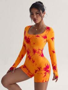SHEIN Core Rhythm 女款時尚運動風交叉設計露背緊身連身褲 機場穿搭 - 彩色 - 查看 6
