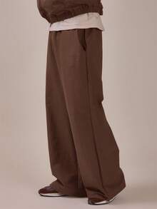 Musero Nylon Bungee Chord Waist And Hem Track Pants Contrast Colour Spring Summer Essentials - Coffee Brown - View 3
