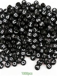 1000 Buah Per Kemasan - Manik-Manik Huruf Akrilik Hitam, 4x7 Mm - Dekorasi Rangkaian Huruf A sampai Z, Cocok untuk Gelang, Kalung, Gantungan Kunci, dan Perhiasan Buatan Sendiri. - MultiWarna - View 14