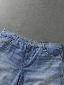 ROMWE MEN Anime Men's Plus Size Button Pocket Back Cartoon Character Print Denim Shorts - Blue - View 6