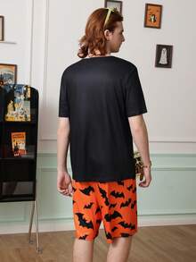 Chillnights Young Bat Halloween Pattern Colorblock Men's Loungewear Set - Multicolor - View 2