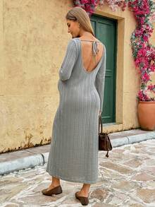 Lyckli Vestido de maternidad casual para ir al trabajo de unicolor con textura - Gris - Ver 2