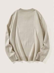 LOONEY TUNES X SHEIN Men's Casual Cartoon & Plaid Letter Pattern Dropped Shoulder Loose Pullover Sweater - Apricot - View 2