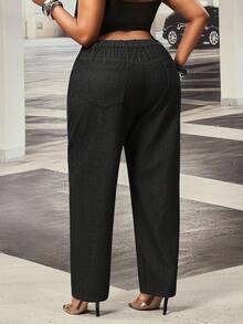 Slaydiva Celana Jeans Hitam Non-Stretch Berhiaskan Rhinestone untuk Wanita Ukuran Plus (Model Cowgirl) - Hitam - View 3