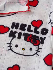 HELLO KITTY AND FRIENDS | SHEIN 女款卡通印花短袖上衣與短褲睡衣套裝 - 紅白色 - 查看 4