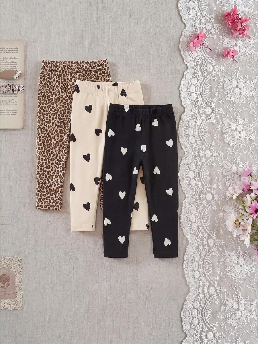 SHEIN 3件組女嬰新款極簡風內搭褲,時尚俏皮設計,柔軟面料,適合室內與戶外活動 - 彩色 - 查看 1