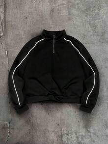 AXEPEAK 男士拼色休閒日常長袖運動衫 - 黑色 - 查看 5