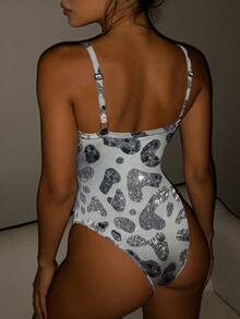 Rovax Women's Sleeveless Leopard Print Bodysuit, Fitted Summer Digital Bodysuit - Multicolor - View 2