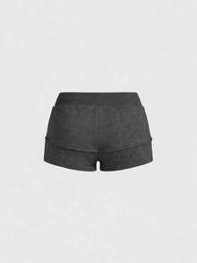 ROMWE Grunge Punk Y2K Retro Distressed Snowflake Metal Eyelet Lace-Up Ultra Low Waist Mini Shorts - Dark Grey - View 2