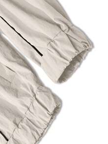 ÉpureWay 2pcs Men's Vintage Style Tracksuit Set, Stand Collar Jacket And Beige Chocolate Brown Pants, Color Block, Unique Bright Design, Streetwear Beach Fall - Coffee Brown - View 6