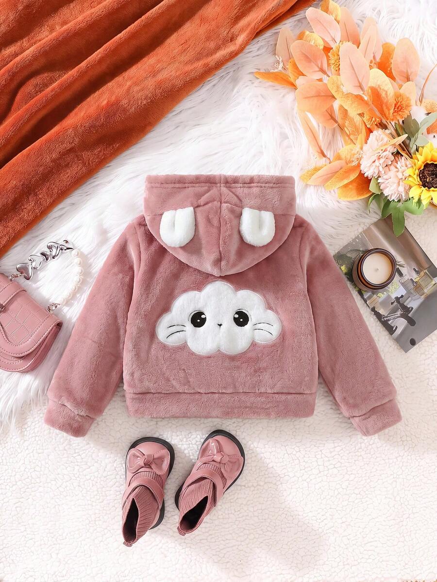 SHEIN Jaket Berkerudung Motif Kartun Lucu Kasual untuk Bayi Perempuan - Dusty Pink - View 1