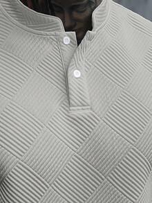 Manfinity CasualCool 男士立領 Polo 衫，針織提花布料，休閒日常穿著，時尚百搭風格 - 灰色 - 查看 6
