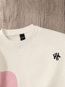 Manfinity Joysei Camiseta de manga corta de uso diario casual y versátil con cuello redondo, estampado de letras y bloques de color para hombres - Multicolor - Ver 3
