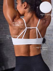 Solea Cove Women's Solid Color Back Cutout Daily Fitness High-End Tight Sports Bra - White - View 2