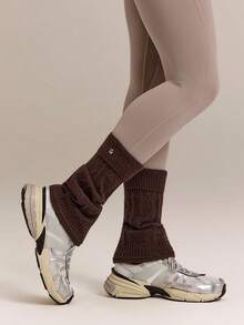 GLOWMODE SoftWarm Knit Cozy Cable Slouch Socks With Foldover Cuff & Flare Calf-Length Design Studio Pilates Yoga Daily Casual - dark brown - View 7