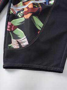 TEENAGE MUTANT NINJA TURTLES | SHEIN Men's Cartoon Print Curved Leg Jeans - Black - View 7