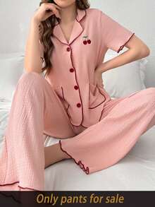SHEIN Contrast Color Trim Jacquard Knit Women Lounge Pants - Pink - View 4