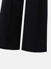 SHEIN Teen Girls Long Pants, Black, Low Rise Cute Boyfriend Fit, Fall, Loose, Formal Work Junior - Black - View 4
