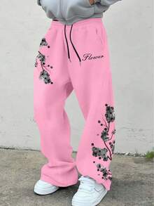 Manfinity EMRG Men's Casual Floral Print Sweatpants - Pink - View 1