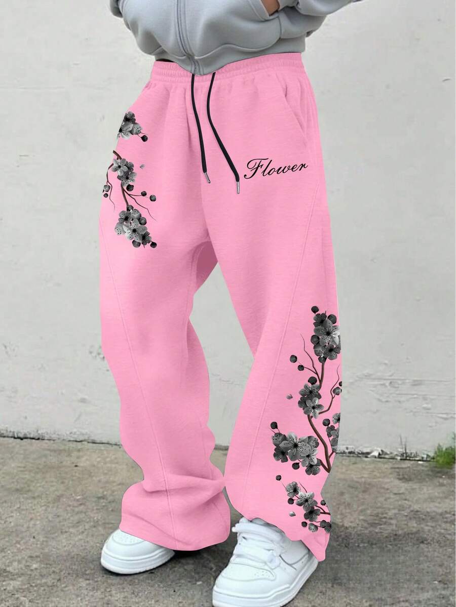 Manfinity EMRG Men's Casual Floral Print Sweatpants - Pink - View 1
