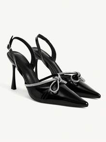 CUCCOO CHICEST Black Rhinestone Bow Empty High Heels Women - Black - View 1