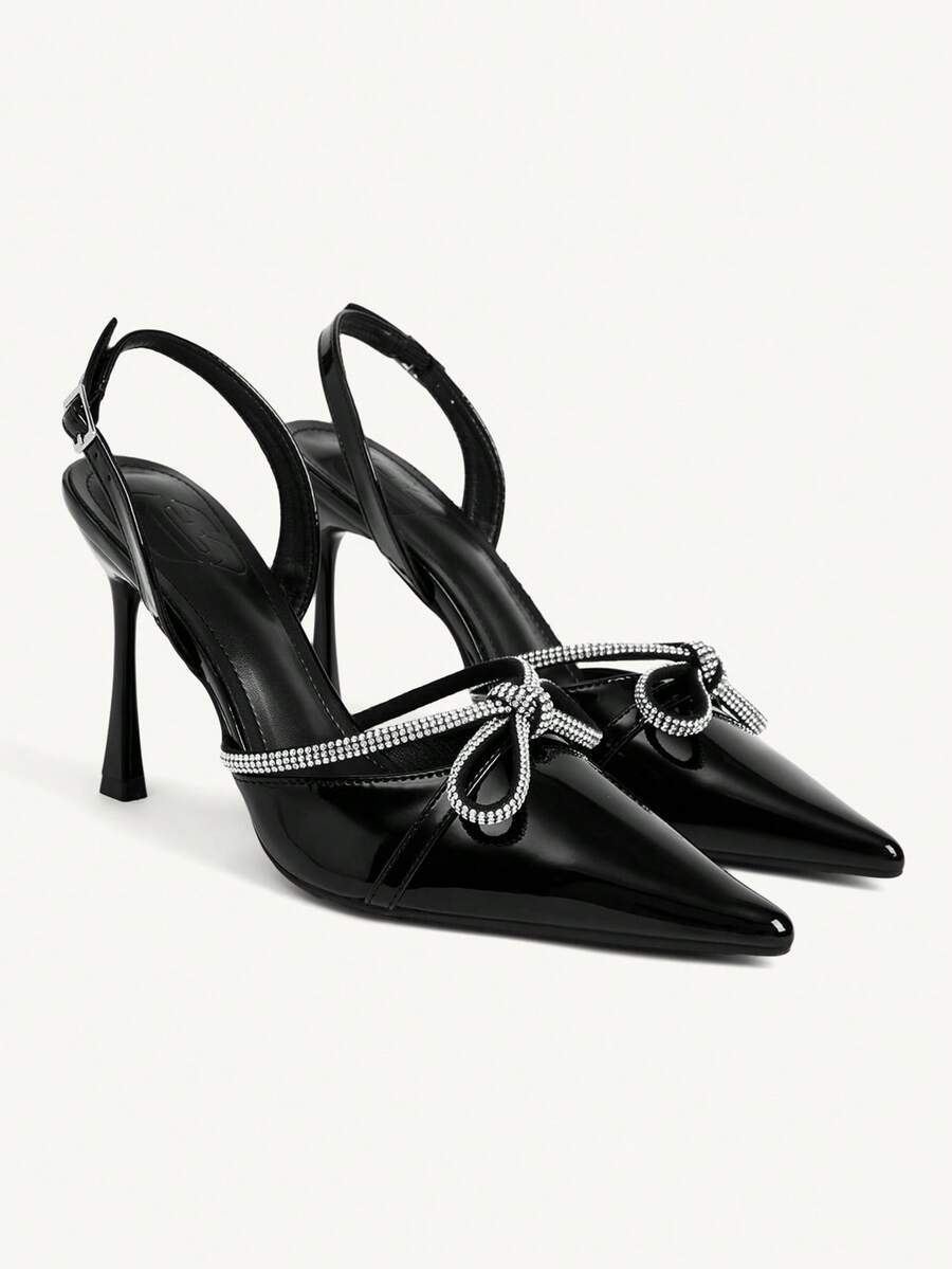 CUCCOO CHICEST Black Rhinestone Bow Empty High Heels Women - Black - View 1