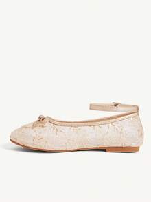 CUCCOO CHICEST Women Shoes Mesh Sequined Bow, Round Toe, Flat Bottom, Low Heel, Elegant Temperament Style, Mesh + Synthetic Leather, Champagne Gold, Mary Jane Sing - Champagne - View 5