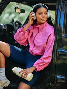 Levarali Women's Plus Size Long Sleeve Zip Front Casual Sports Jacket Fall - Hot Pink - View 3