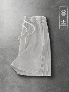 ROMWE MEN Essentials 男士夏季休闲字母印花抽绳腰短裤 - 灰色 - 查看 4