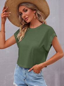 Wildy Batwing Sleeve Round Neck Tee,Casual - Green - View 3