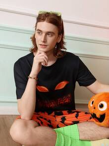 Chillnights Young Bat Halloween Pattern Colorblock Men's Loungewear Set - Multicolor - View 5