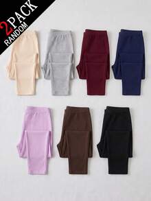 SHEIN [隨機發貨 2/7]女款四季通用簡約時尚舒適休閒針織緊身褲 2件組，貼身舒適百搭防走光，可當外穿褲與內搭褲穿著 - 灰色 - 查看 3
