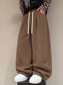 STEELVANCE Men's Solid Color Drawstring Waist Casual Versatile Daily Wear Long Pants - Khaki - View 1