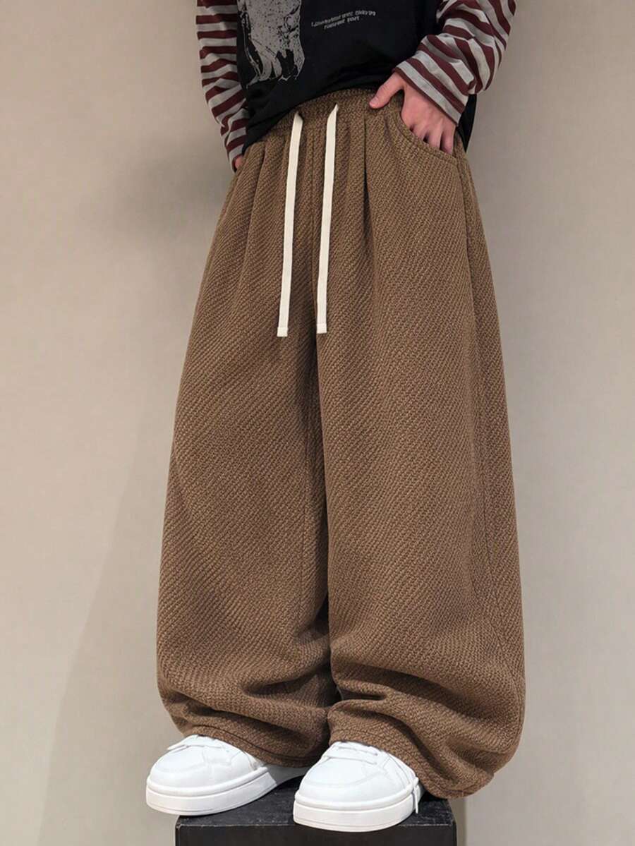 STEELVANCE Men's Solid Color Drawstring Waist Casual Versatile Daily Wear Long Pants - Khaki - View 1