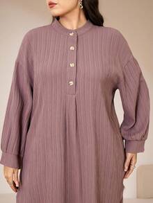 Solavon Plus Size Elegant Commuter Solid Color Shirt & Pants 2 Pieces Set - Dusty Pink - View 3