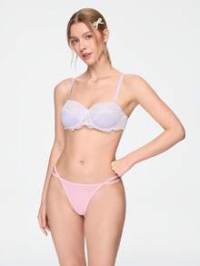 Bonmuse Push-Up Balconette Underwired Molded 1/2 Cup Strapless Floral Lace Women's Bra, Pink & White, Suitable For Vacation & Party - Mauve Purple - View 5