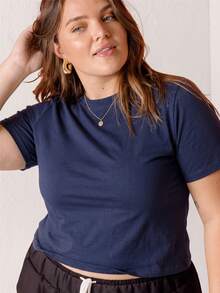 Aralina Curve 白色修身棉質 T-shirt - 藏蓝色 - 查看 1