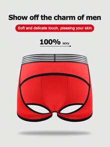 SHEIN DrisQ Men's Contrast Color Striped Sexy Butt-Revealing Boxer Briefs - Red - View 2