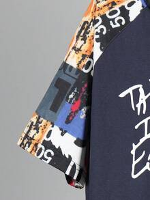 SHEIN Vacaura Tween Boy Letter Graphic Raglan Sleeve Hoodie & Shorts - Navy Blue - View 8