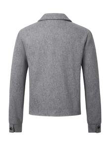 Manfinity CasualCool 男士春秋翻領粗花呢修身成熟休閒商務直筒口袋羊毛大衣 - 灰色 - 查看 2