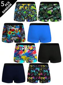 5 Random Pieces Little Boys Boxer Briefs With Assorted Pixel Game Console Prints, Skin-Friendly And So - Grey - View 7