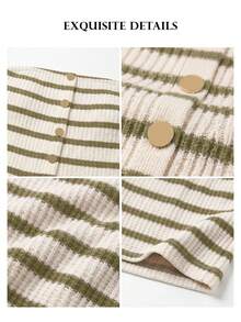 ELLERISSA Plus Size Olive Green Stripe Bandeau Button Front Playsuit - Olive Green - View 7