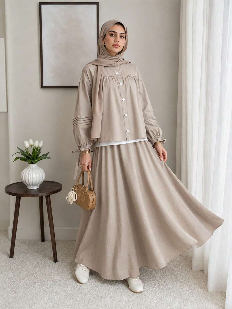 Solavon Women's Shirt And Skirt Arabic Costume Set - Grey - View 1