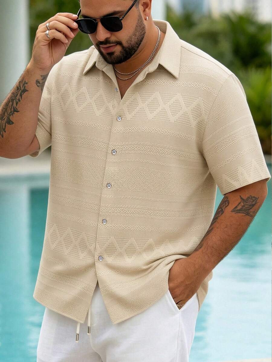 VENTUSAIL Manfinity Plus Size Men's Vintage Short-Sleeve Shirt; Casual Vacation Style, Perfect For Beach Parties. - Apricot - View 1