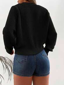 Wovencharm Wovencharm Casual Solid Color Cropped Cardigan, Autumn/Winter - Black - View 3