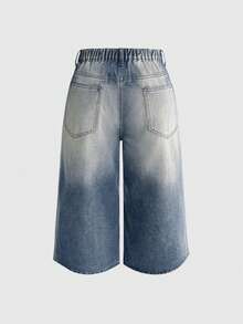 ROMWE Grunge Punk Celana Capri Denim Longgar Bergaya Street Punk Vintage Ukuran Besar untuk Wanita, Sobek, Rusak, dan Bertabur Rhinestone. - Biru - View 2