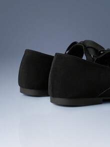 CUCCOO GRLICON Solid Color Strap Design Round Toe Flat Bottom Elegant Commuting Black Suede Women Flat Bottom Shoes Dating Afternoon Tea - Black - View 4