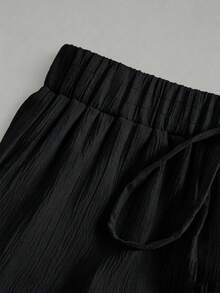 SHEIN EZwear 黑色純色音樂節度假風大尺碼女款休閒度假多層蛋糕裙，適合秋冬 - 黑色 - 查看 5