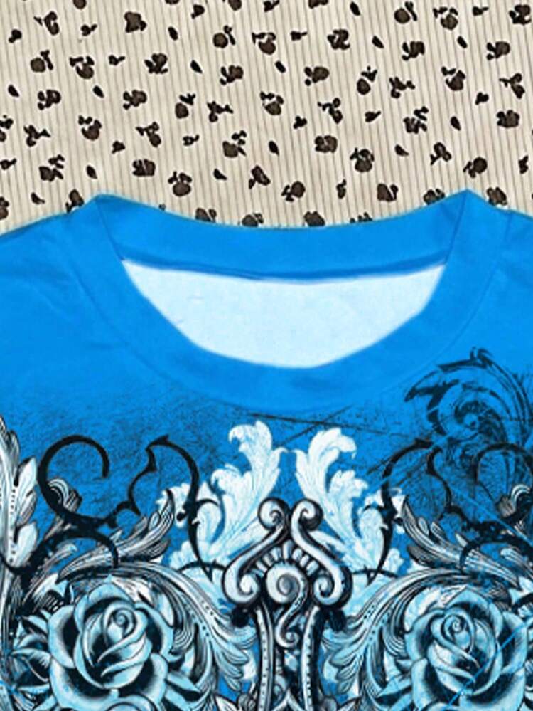 Attitoon Women's Casual Retro Punk Style Round Neck Short Sleeve Tight Fit T-Shirt, Cross Print, Suitable For Summer, Y2K, Vintage, Grunge,Summer Top - Multicolor - View 4