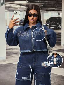 Slaydiva Cowgirl Outfit Plus Size Women's Blue Non-Stretch Rhinestone Embellished Long Sleeve Jacket - Dark Wash - View 10